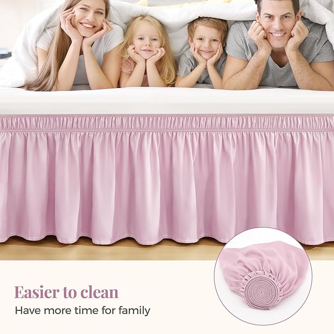 RIMELA Baby Purple Skirt Queen Size 15 Inch Drop, Elastic Bed Skirting for Bed Base and Frame, Bedding Dust Ruffle Easy to Install, Lightweight Wrap Around Adjustable Bedskirt