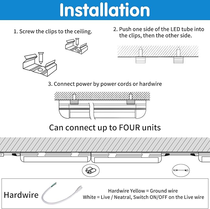 Led Shop Lights,Led Shop Lights 4FT 50W 6500K 7000LM Clear White,Shop Light 4FT 110V Linkable Integrated V-Shape for Shop Garage,Warehouse,Workbench and Workshop Commercial Bay Lighting(6-Pack)