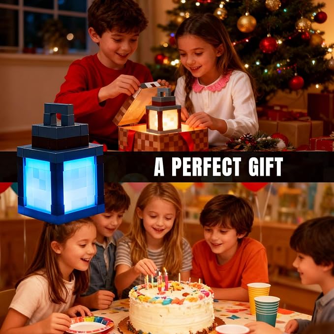 LOUHH Pixelated Lantern Night Light, 16 Color LED Wall Night Light with Remote Control - Rechargeable Retro Pixel Style Table Lamp for Game Room Kids Room Decor and Children's Gifts