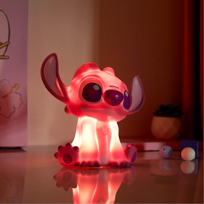 Idea Nuova Disney Stitch Angel Squishy Night Light 6" LED Soft Mood Lamp for Decor, Kids Bedrooms, Collectors & Gift Giving