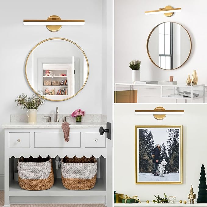 Gold Bathroom Vanity Light Fixtures Over Mirror 16inch 9W Rotatable Modern LED Vanity Lights Modern Wall Sconce (White Light 6000K)