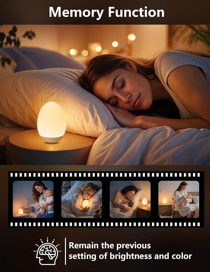 Egg Night Light for Nursery: Rechargeable Baby Touch Lamp | Soft rechargeable egg baby night light with touch control, stepless dimming and warm or RGB light for nursery and feeding