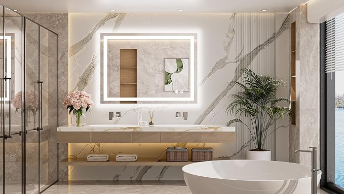 LED Lighted Bathroom Mirror with Lights 40 x 30 Brighter Front and Backlit Light up Mirror for Bathroom Wall, Illuminated Vanity Anti Fog Mirror, 3-Color Stepless Dimmable, Tempered Glass