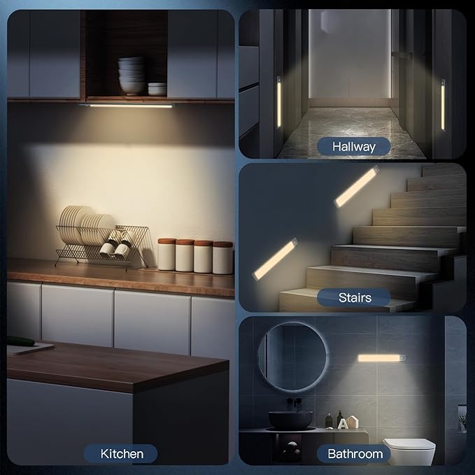 Under Cabinet Light, 40 LED Rechargeable Battery Operated Motion Sensor Light Indoor, Magnetic Dimmable Closet Light, Wireless Under Counter Lights for Kitchen,One Light, Warm White Light