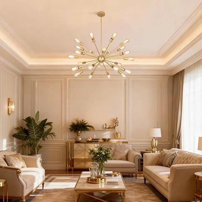 Large Gold Chandeliers for Dining Room Light Fixture | 43 Inch 24 Light Modern Chandeliers Over Table | Vintage Industrial Hanging Lighting for Living Dining Room, Kitchen Island, Entryway, Foyer