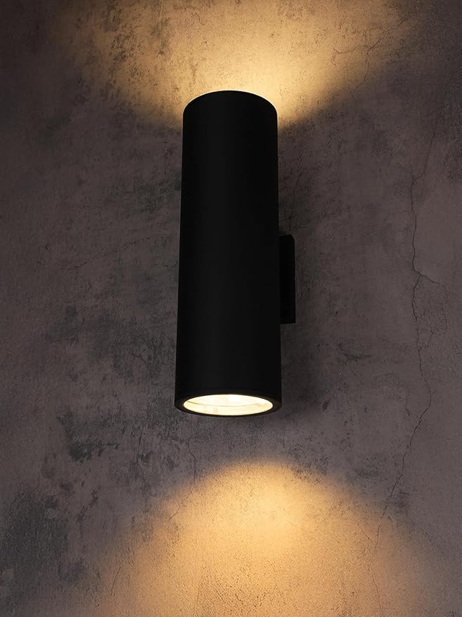 LEONLITE Modern Outdoor Cylinder Wall Lights 18", Porch Light in 2 Lights, Up Down Lights, Matte Black Waterproof Wall Sconce, Aluminum, E26 Base, Exterior Light Fixture Wall Mount, ETL, Pack of 2