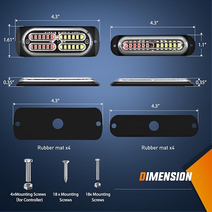 Nilight 8PCS Led Strobe Lights with Controller 12V 24V Sync Feature Red White Emergency Hazard Warning Light 12 24 LED Surface Mount for Vehicle Car Truck RV ATV