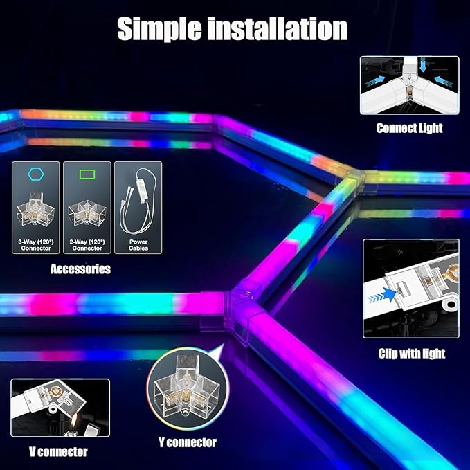 25Pack RGB Hexagon led Garage Lights,5 Hexagon Light with Multi Color,Dimmable&Speed Adjustable RGB Hex Wall Lights,DIY Design for Remote Control & Smart App Control Music Modes