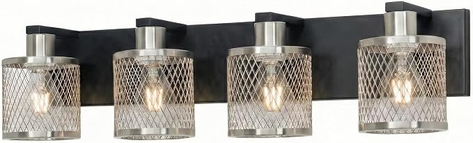 Bathroom Light Fixtures Brushed Nickel Vanity Lights 4 Lights Farmhouse Bathroom Vanity Light Vintage Design Wall Sconces Lighting for Mirror Attic Corridor Cellar Wall Lamps