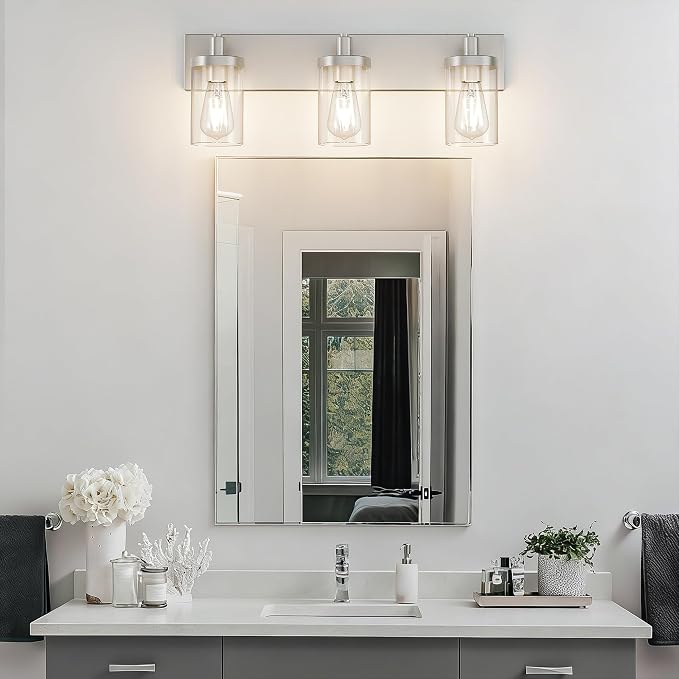 Aipsun Brushed Nickel Bathroom Light Fixtures 3 Lights Vanity Light for Bathroom Lighting Fixtures Over Mirror(Exclude Bulb)