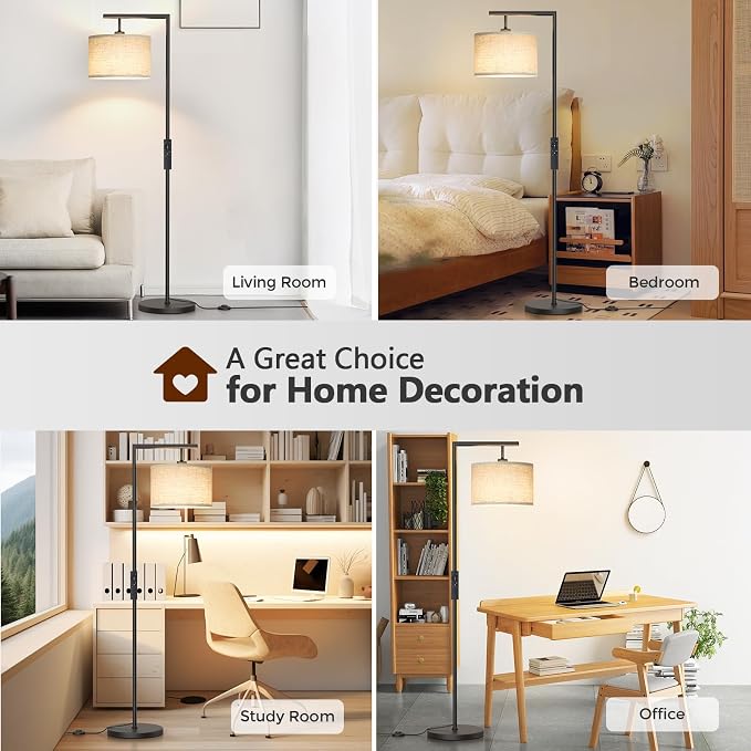 Floor Lamp with Remote Control, Stepless Dimmable Standing Lamp,Black | Colors Temperature and Brightness Adjustable, Beige Linen Lampshade, For Living Room Bedroom Office, 9W LED Bulb Included