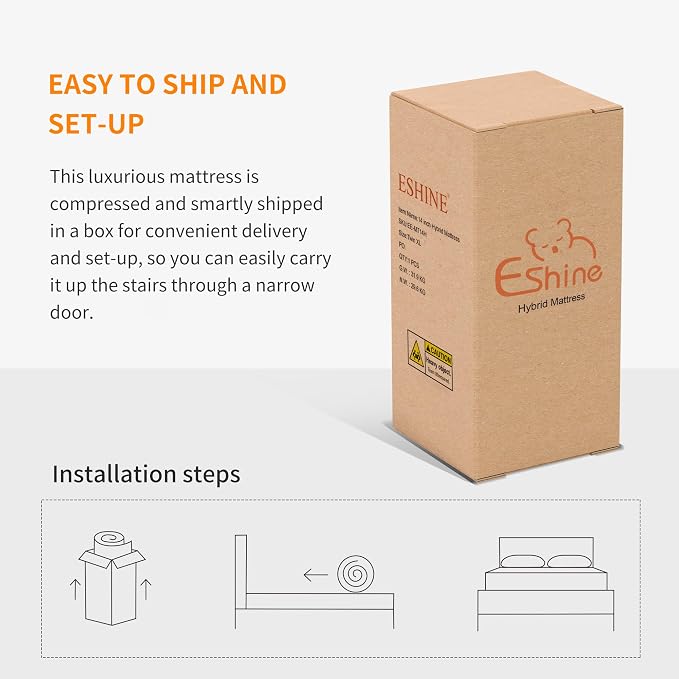 ESHINE Adjustable Bed Frame + 12" Hybrid Mattress Split King(Medium) - Luxury Gel Memory Foam, Upholstered Bed Frames with Massage, USB, Under Bed Night Light, Head and Foot Incline, Split King