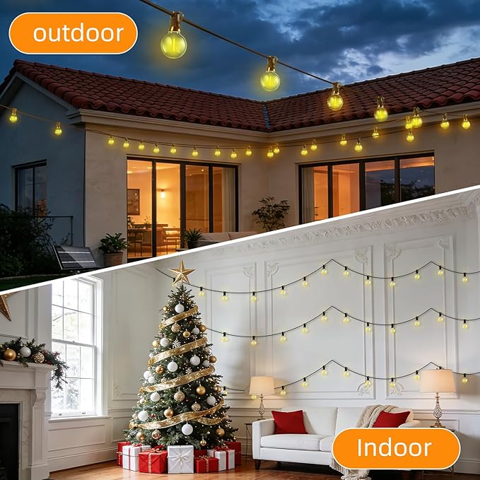 33FT Solar Lights Outdoor Waterproof: G40 10M Shatterproof Bulbs Patio Lights - Solar Powered Remote Control 3 Light Modes Dimmable Solar Light - Camping Backyard Garden Deck Outside Yard