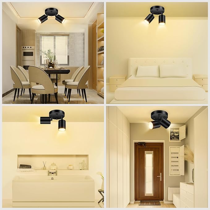 AUQUEE LED 2 Light Track Lighting Kit, LED Track Lighting Fixtures, Black Round Ceiling Spot Lighting, Flexibly Rotatable Light Head for Kitchen, Living Room, Bedroom, GU10 Bulb Not Included