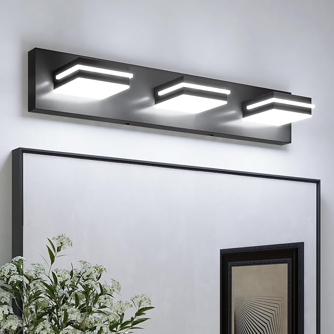 VOLISUN Modern Bathroom Vanity Light Fixtures (3-Light, 24-Inch), Matte Black LED Bathroom Lighting Fixtures Over Mirror, 360°Rotatable Head, LED Vanity Lights for Bathroom (Cool White 6000K)