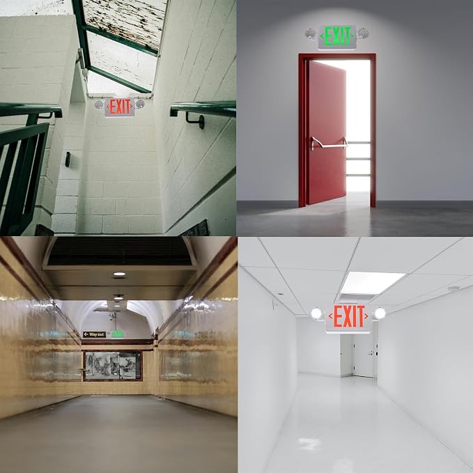 LED Exit Signs with Emergency Lights,200lm 3Hours Green Emergency Exit Sign with Lights Battery Backup, Double Face UL 924 AC85-277V Plug in Cord