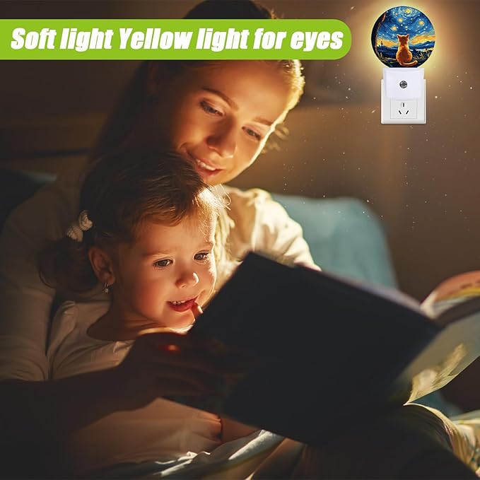 Lonely Cat Night Light,Starry Night Lights Plug into Wall for Kitchens Toilets Bedroom Decorative Half Round Nightlight Led Lamp 0.5W Sleep Friendly