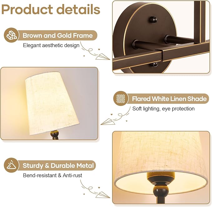 Bathroom Light Fixtures, 3-Light Oil-Rubbed Bronze Vanity Lights, Bathroom Lighting Fixtures Over Mirror with Flared Linen Shade, Modern Wall Sconces for Living Room Hallway