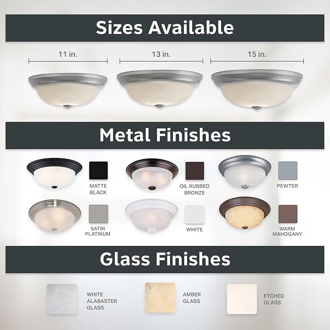 DESIGNERS FOUNTAIN Reedley 2-Lights Flush Mount Ceiling Light, 11 Inch Lighting Fixture for Kitchen, Bedroom, Bathroom, and Hallway, White Alabaster Glass, Pewter, 1257S-PW-AL