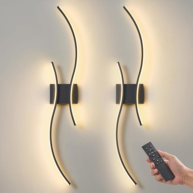 Battery Operated Wall Sconces Set of 2, Dimmable Modern LED Rechargeable Wall Light with Remote Control, Wall Decor for Living Room, Hallway, Quick Install, No Electrician Required