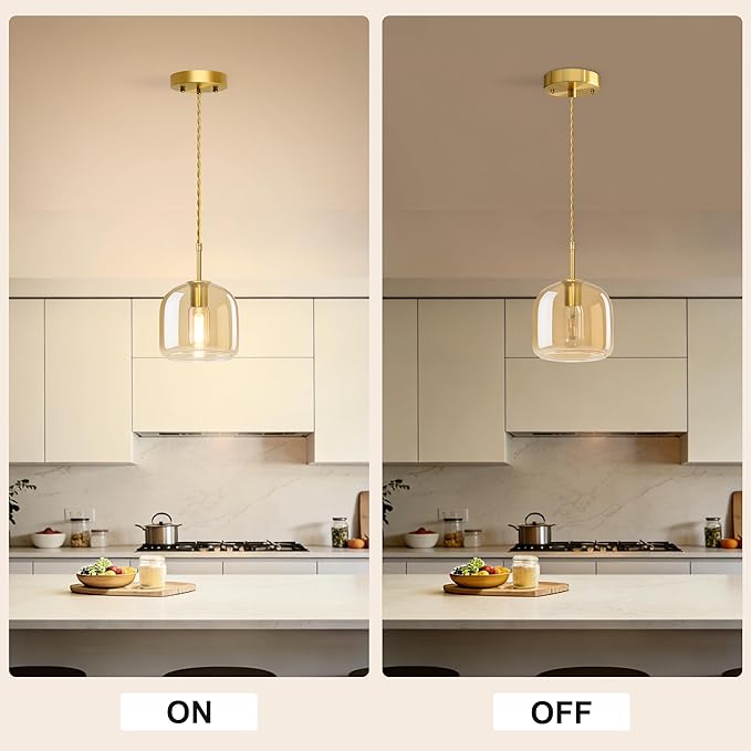 Pendant Lights Kitchen Island 2 Pack,Vintage Pendant Light Fixture with Amber Glass Shade,Gold Vintage Pendant Light for Dining Room,Kitchen Island,Hallway,Living Room and Coffee Shop