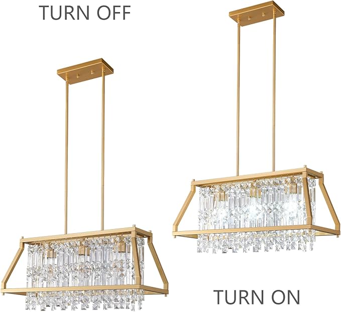 LMQNINE Chandeliers for Dining Room, 3-Light Trapezoidal Industrial Dining Room Light Fixture Farmhouse Chandelier Crystal Pendant Lights Kitchen Island Living Room (Gold 25.98 inch)