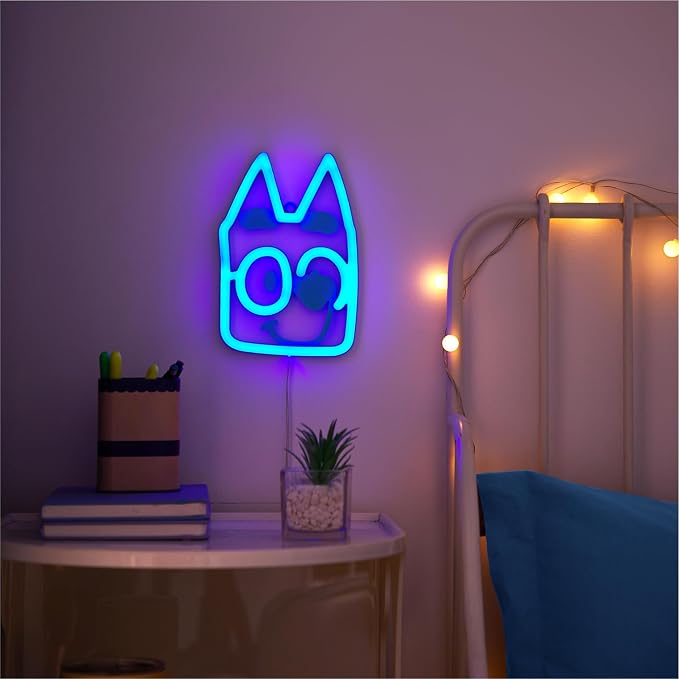 Idea Nuova Bluey Neon Figural LED Hanging Wall Art,Bedroom/Kids Room Wall Décor,5.5"x8"