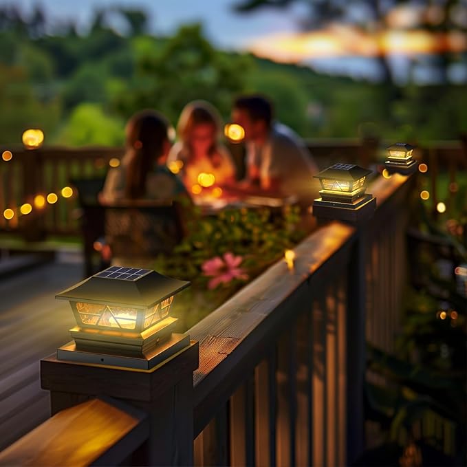 Viewsun Solar Post Lights Outdoor Waterproof RGB Color Changing Modes Fence Post Cap Lights, Deck Post Lights Solar Powered for 4x4 5x5 6x6 Wooden or Vinyl Yard Garden Patio Decor, Black(4 Pack)