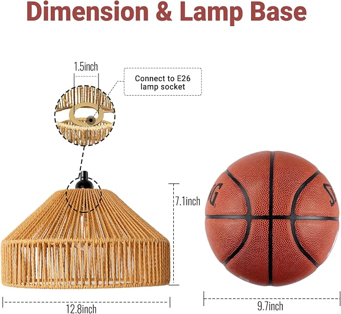 Maliralt Hanging Lamps Rattan Pendant Light Hanging Lights 16.4ft Plug in Cord Pendant Light Fixture Plug Into Wall Outlet Pendant Lighting with On Off Switch for Bedroom Living (Mongolian Yurt)