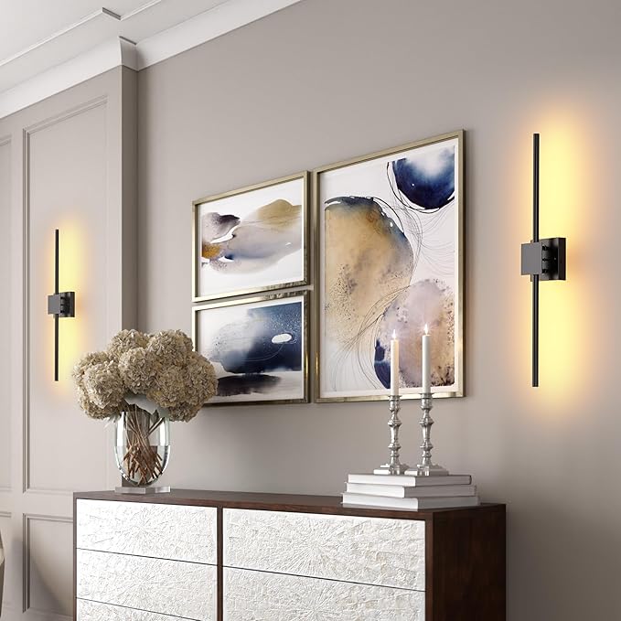 Battery Operated Wall Sconces Set of 2, ππ©π π«ππππ 12000mAh Rotatable Picture Lights with Remote Control, Dimmable 3000-6500K LED Rechargeable Wall Lights for Living Room Bedroom Mirror, 28.3In