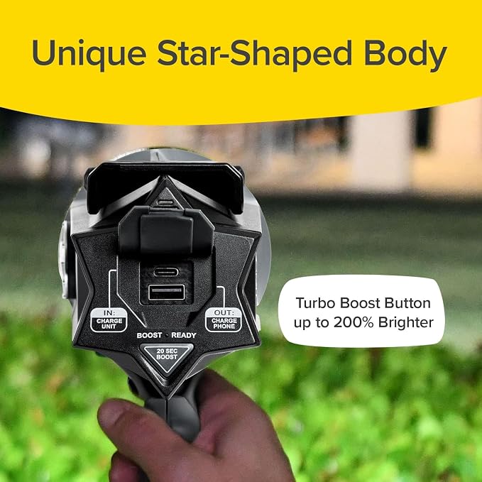 Platinum Rechargeable Spotlight, Tactical Flashlight, 10 Modes | Super Bright Rechargeable Spotlight with 10 Light Modes, Turbo Boost, Phone Charger & Kickstand for Camping & Emergencies