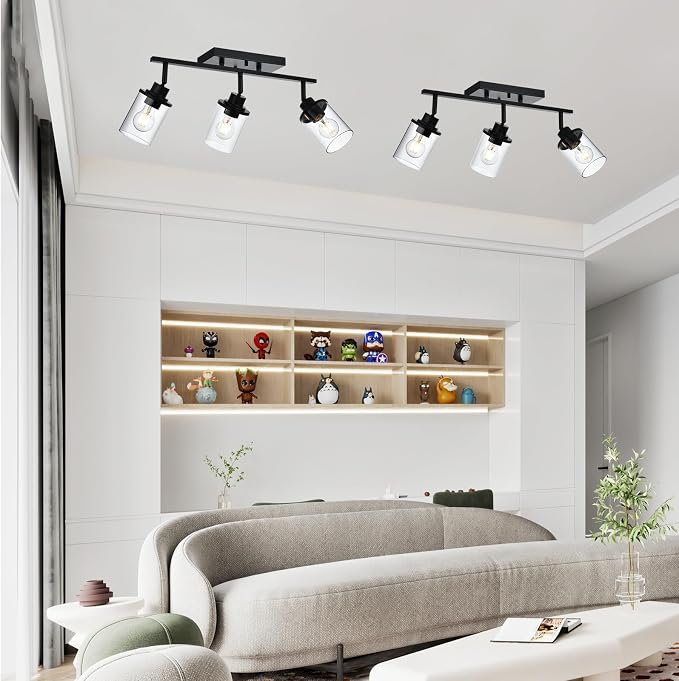 Yaohong Black Track Light Fixtures Ceiling, 3 Light Bathroom Vanity Lights | Modern Kitchen Tracking Lights Flexibly Rotatable Light Head, for Living Room, Bedroom, Hallway, Shop