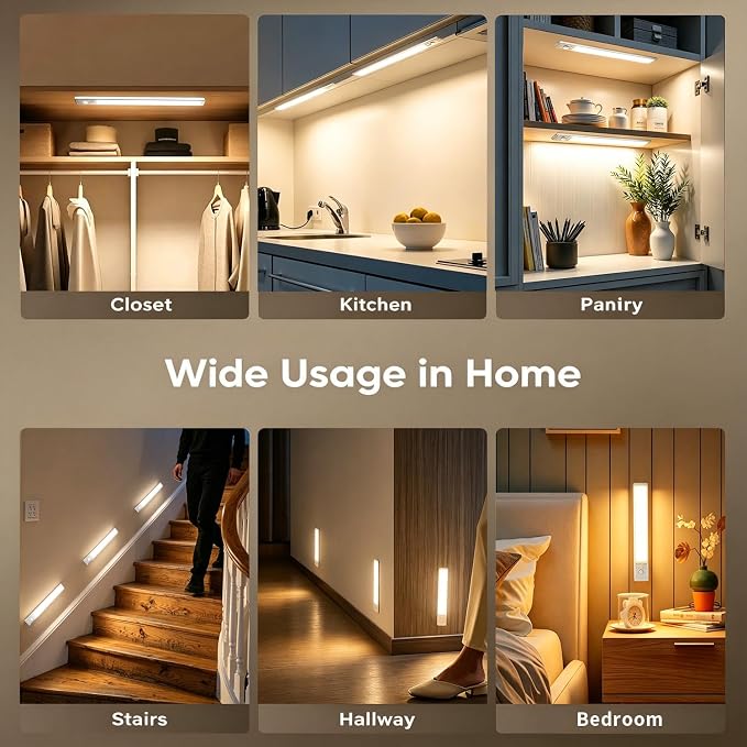 4Pack Under Cabinet Lighting Wireless Rechargeable Sensor Light Indoor with 3 Color Temps & Dimmable Led Lights,Magnetic Under Counter Lights Decorative Light for Kitchen/Stairs/Bedroom (9.5in)