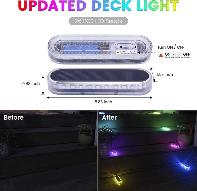 Honalia Solar Dock Driveway Lights Outdoor, RGB Color Changing Solar Powered Waterproof, Driveway Markers Concrete Step Lights for Deck Stairs Dock Runway 4 Pack