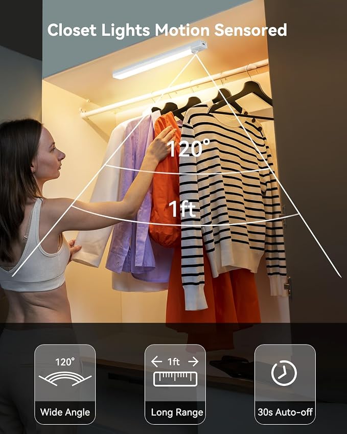 Under Cabinet Lighting Rechargeable, 8Inch Motion Sensor Light Indoor 6Pack | Motion Sensor Light Indoor, Dimmable 3 Color Closet Light Battery Operated,Stick on Magnetic Under Counter Lights for Kitchen
