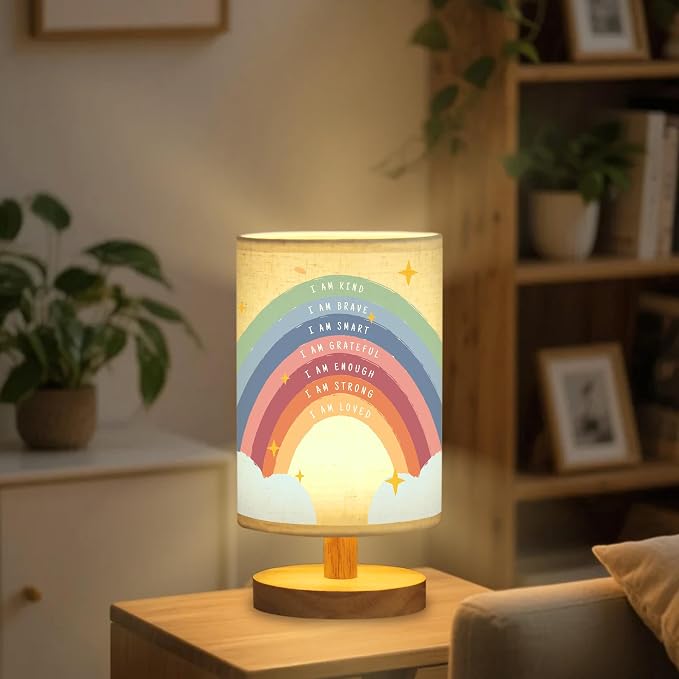 WSYEAR Boho Rainbow Inspirational Lamp, Classroom Desk Lamp Rainbow I Am Kind Daily Affirmation Decor for Home Bedroom Living Room Office