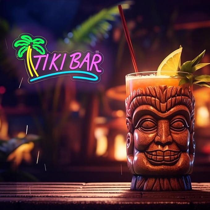 Tiki Bar Neon Sign for Wall Decor Dimmable Hawaiian Tiki Led Lights Signs Open Signs for Business Neon Light for Man Cave Club Pub Bistro Summer Party Restaurant Home Bar Gift