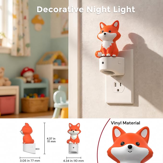 L LOHAS LED Night Light for Kids,Kids Night Light,Dusk to Dawn Sensor | 3D Cute Brown Fox Night Lights,RGB+Soft White 3000K,Birthday Gift Nightlight for Kids, Room Decor 2 Pack