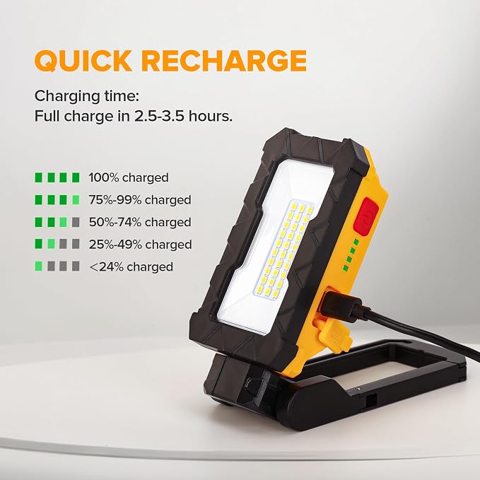 LUTEC Rechargeable Work Light, 1000 Lumens LED Magnetic Light with Magnetic Base and Hanging Hook,360°Rotate and 200°Swivel for Car Repair, Emergency and Camping (Orange)