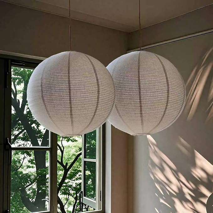 oetmilc-2PCS Hanging Lamp Shade Can replace Large paper lantern 20INCH Linen Pendant Light Shade Round Off-White Handmade Fabric Lampshades Decorations Suitable for the Living room Hallway Bedroom