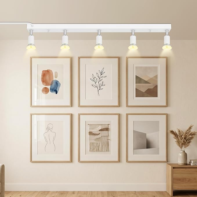 Plug in Track Light,30"Track Ceiling Lighting Fixtures,White 5 Way GU10 Wall Spotlight, Rotatable Track Head,LED Wall Light for Kitchen Cabinet Gallery Bar Hallway Living Room,Rocker Switch,15 FT Cord