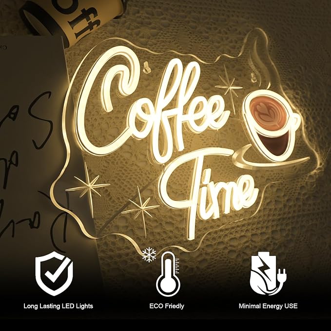 Coffee Time Neon Sign Latte Art Neon Lights Neon Bar Signs for Wall Decor LED for Cafés, Kitchens & Breakfast Bars Light Signs Retro Diner Lighting