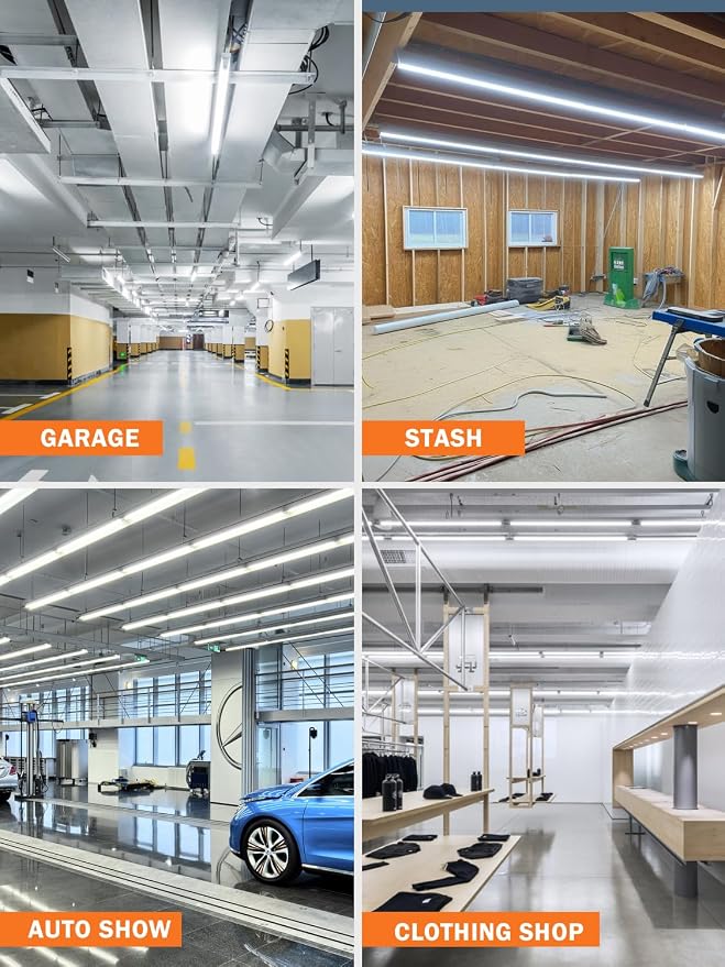 Commercial-grade 10000LM 5000K 60W Linkable 4 Foot Led Shop Lights for Shop | Upgrade Super Bright 4 Pack Hanging&Surface Mount 4' Linkable 4FT Led Shop Light Fixture for Workshop Garage Workbench