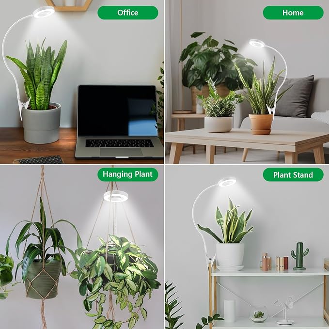Grow Lights for Indoor Plants Growing, Full Spectrum LED, Clip on | White Halo Plant Lamp 3 Pack, 6/12/16H Timer, 5 Dimming, 3 Light Modes, 2 Installation Options Clip or Plug, 360° Gooseneck