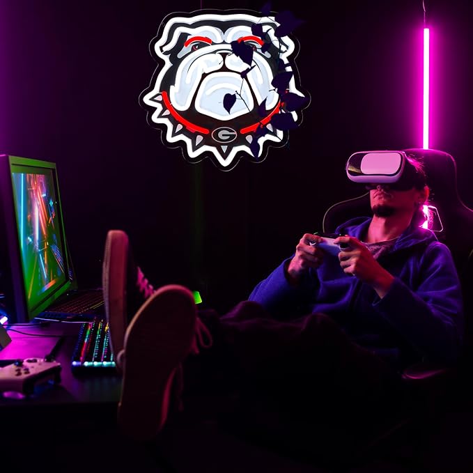 University Football Bulldogs Neon Sign,Neon Light LED Sign for Sports Fans Gifts,Neon Wall Art Sign Dimmable for Man Cave、Dormitory