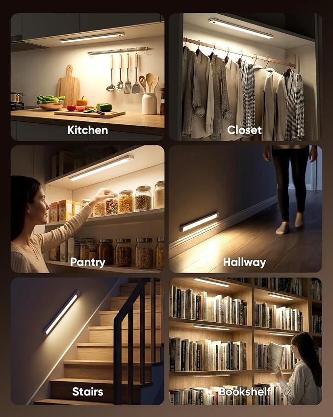 4 Pack Rechargeable Under Cabinet Lighting 16" Motion Sensor Light Indoor | Closet Lights Wireless, 3 Color Temps, Dimmable, 216LED Super Bright, Magnetic Under Counter Lights for Kitchen Stairs Pantry