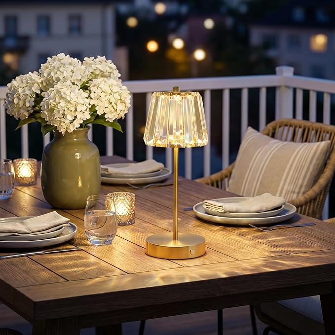 13" Small Crystal Cordless Table Lamp, Touch Rechargeable Desk Lamps | 3 Color Temps, Stepless Dimming, Gold Portable Battery Operated LED Table Lamp for Bedside, Nightstand, Kitchen, Patio, Decor