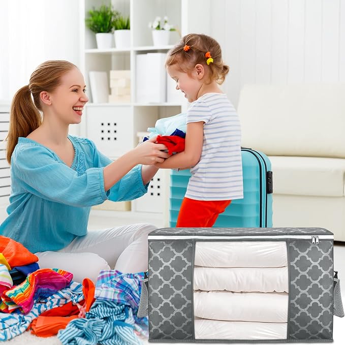 90L Large Storage Bags, 6 Pack Clothes Storage Bins Closet Organizers | Foldable Storage Containers, with Reinforced Handle, for Clothing, Blanket, Comforters, Bed Sheets, Pillows and Toys