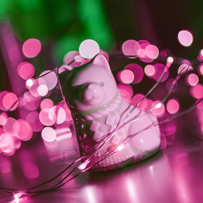 6 Pack Fairy Lights Battery Operated with Timer Silver Wire Mini 13FT 40LED Waterproof Cuttable Twinkle Christmas String Lights for Home Bedroom Wedding DIY Centerpiece Birthday (Pink)