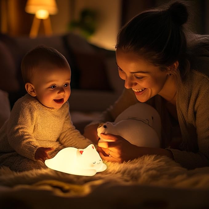 ZKLiLi Night Light for Kids Lamp, 16 Colors Lamp Cute, Dimmable Baby Night Lights for Nursery,Silicone Rechargeable Nightlight for Kids Room, Kawaii Room Decor (miyan-pamao-Remote)